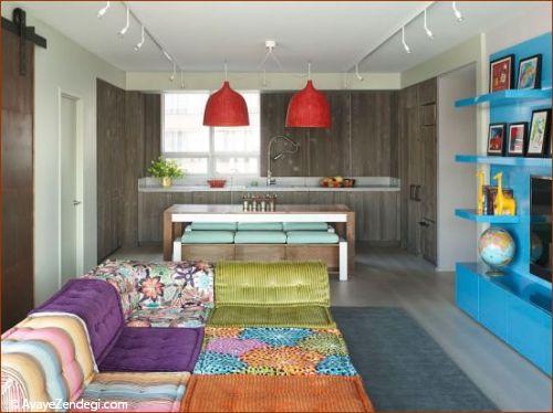 دکوراسیون آپارتمان رنگارنگ و شاد با طراحی غیرمعمول