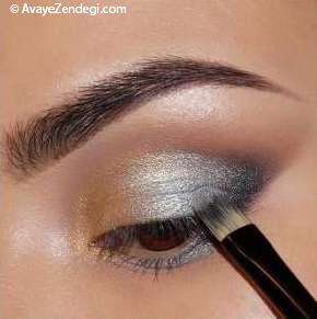 آموزش تصویری آرایش چشم با سایه نقره ای و طلایی