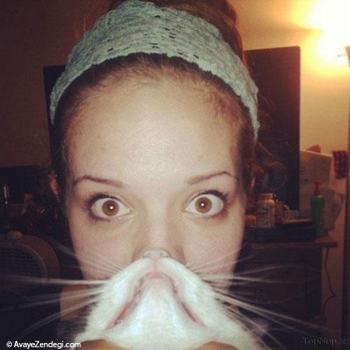 عکس های خنده دار از ترکیب صورت انسان و گربه 