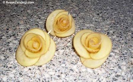  تزیین سیب زمینی به شکل گل رز 