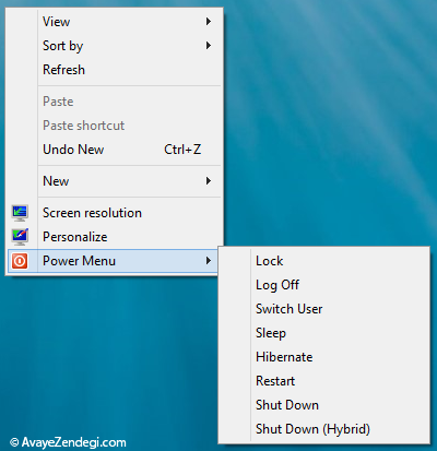 افزودن گزینه های Power به راست کلیک دسکتاپ در ویندوز 8