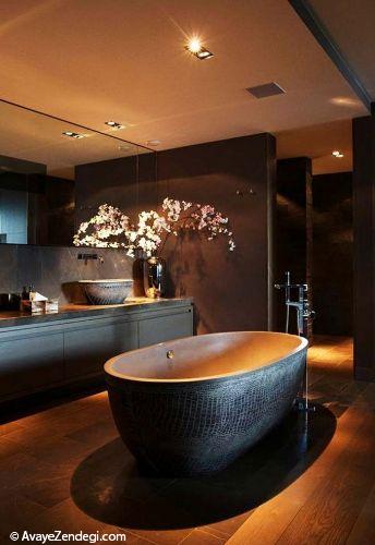دکوراسیون حمام با رنگ های تیره 