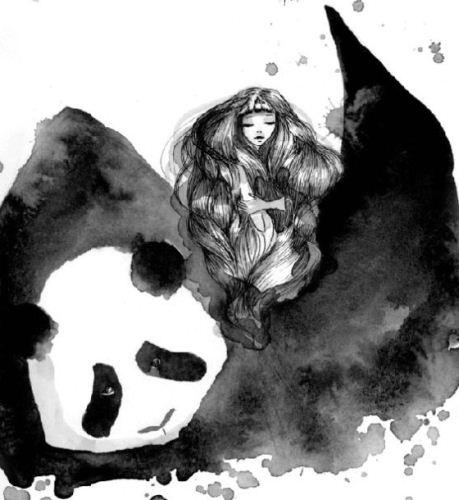 نقاشی جالب از دختری با خرس پاندا 
