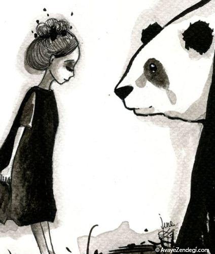 نقاشی جالب از دختری با خرس پاندا 