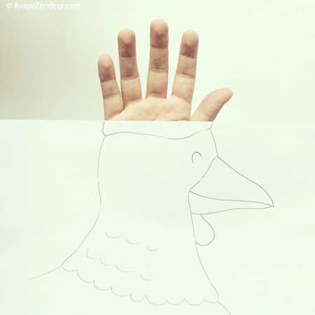 ترکیب نقاشی و انگشتان دست