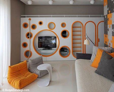  طراحی داخلی اتاق کودک با دیوارهای پازلی 