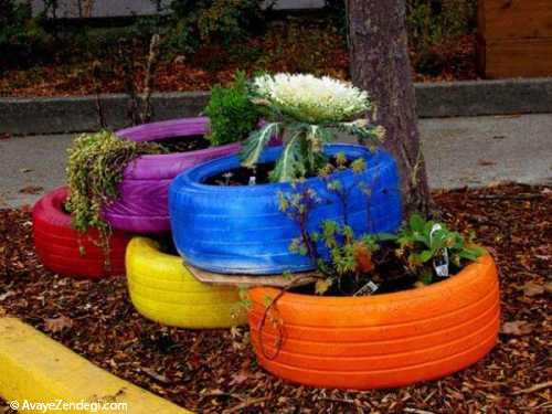 ایده های خلاقانه برای ساخت باغچه های لاستیکی با تایر